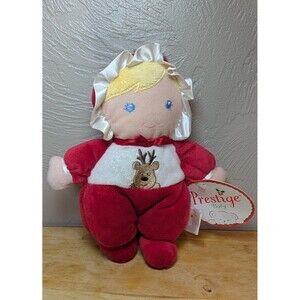 Prestige Blonde Baby Red Reindeer Pjs 8" Soft Stuffed Rattle Satin Doll 2013